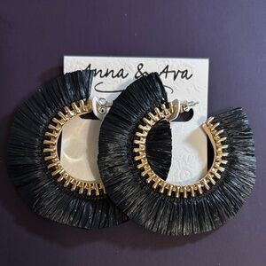 Anna & Ava Dillard's Exclusive Brand | Black Raffia Fringe Hoop Earrings | NWT